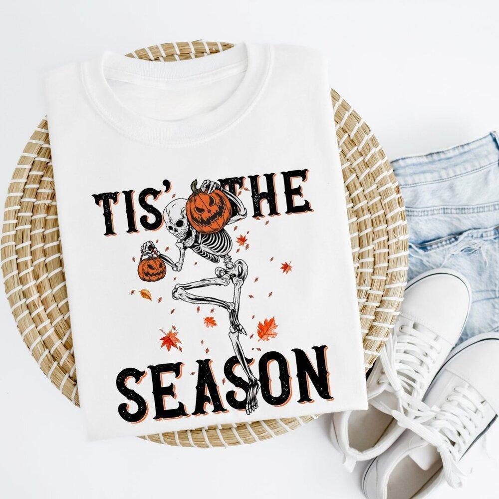 Tis The Season Pumpkin Skeleton Halloween Spooky Season Fan Gift T-Shirt 05